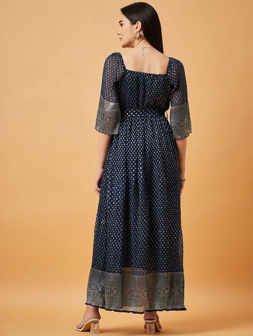 women navy blue square neck a-line dress - 20845467 - Standard Image - 4