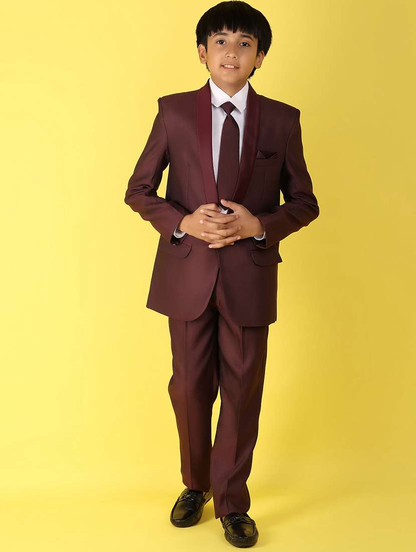 boys maroon solid suit set