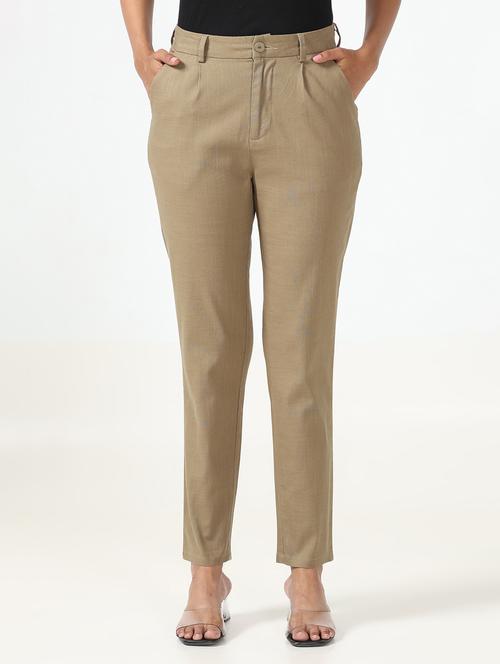 women solid pleated chinos trouser - 20846550 - Standard Image - 0