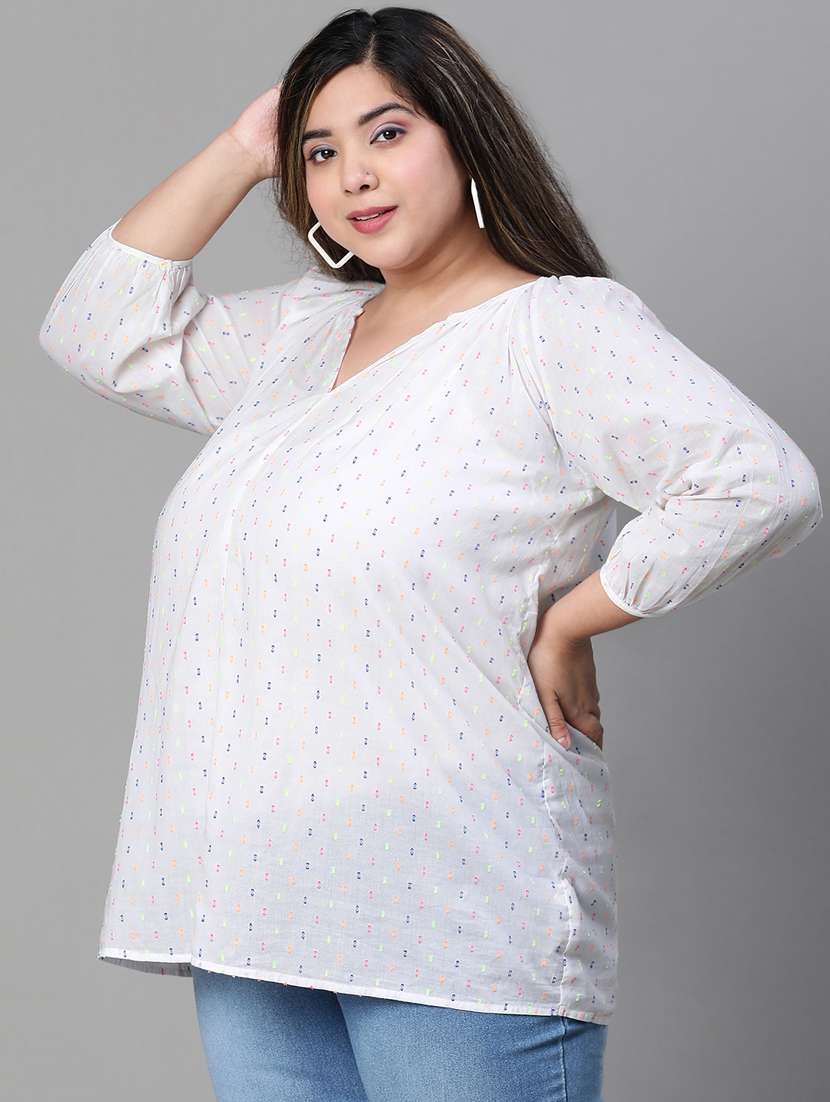 white printed plus size regular top - 20847829 -  Standard Image - 1