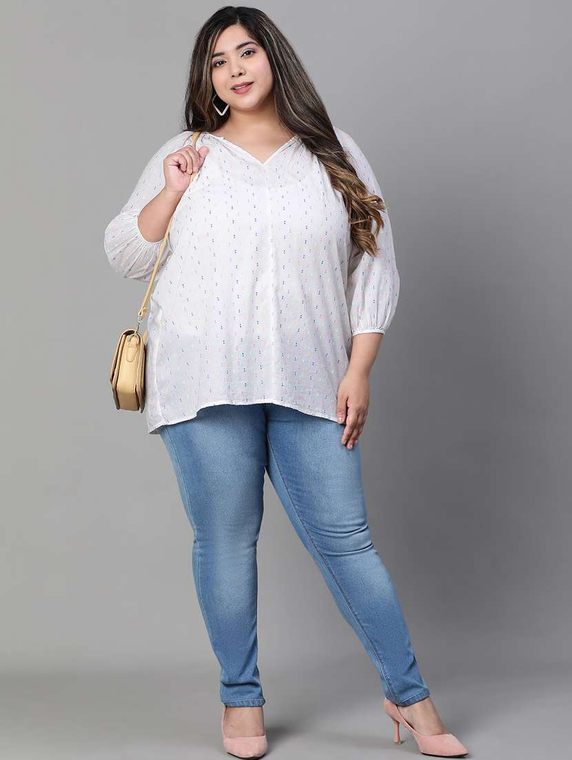 white printed plus size regular top - 20847829 -  Standard Image - 4