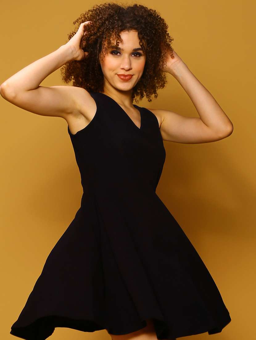 women black solid fit & flare dress - 20847853 - Standard Image - 4