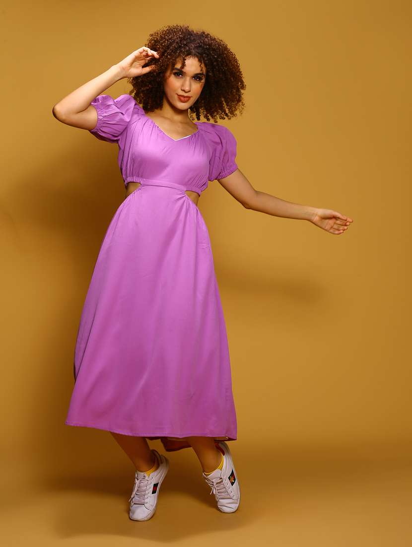 women purple solid fit & flare dress