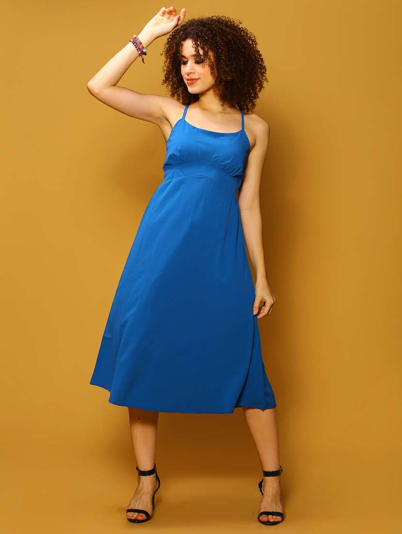 Women Blue Solid Fit & Flare Dress