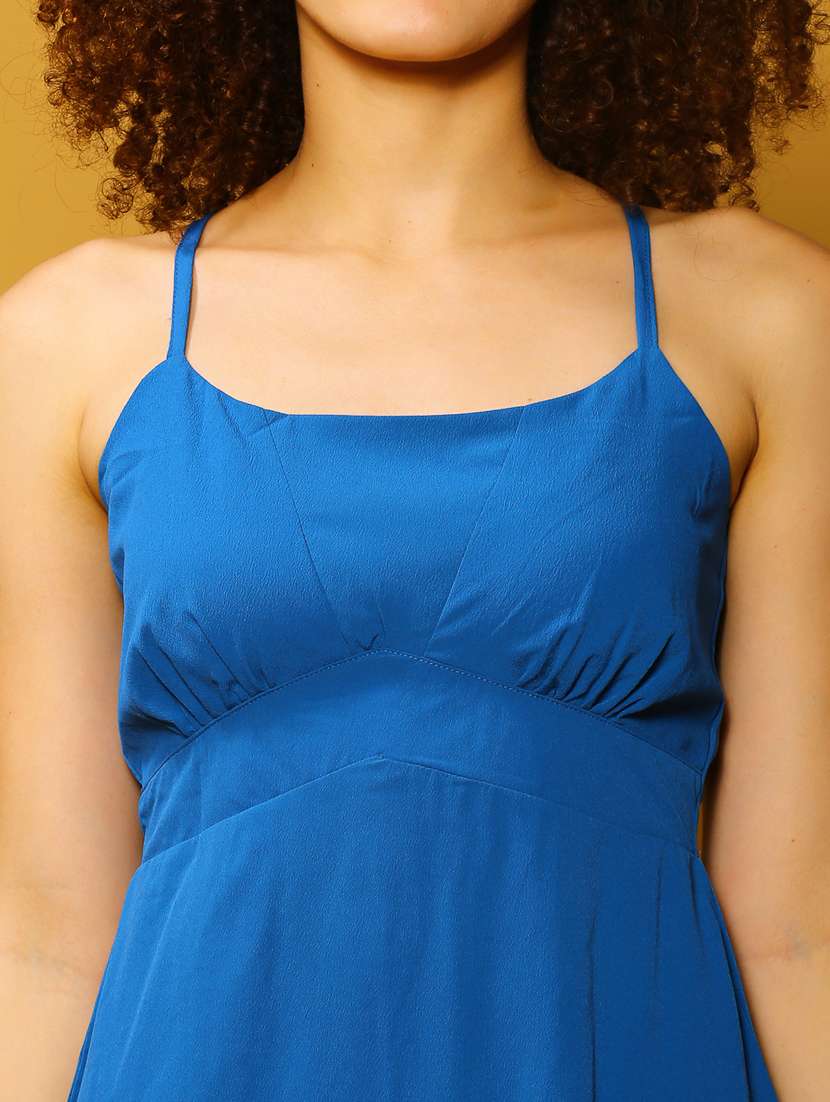 Women Blue Solid Fit & Flare Dress