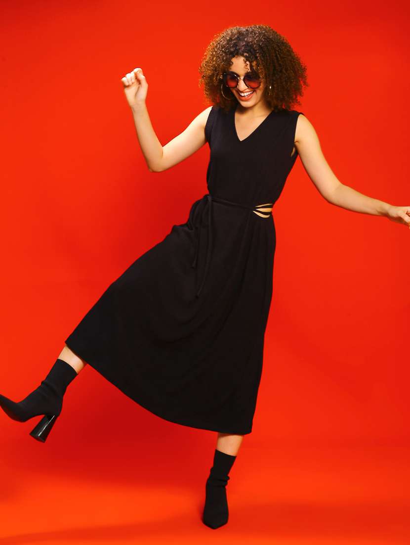 women black solid fit & flare dress