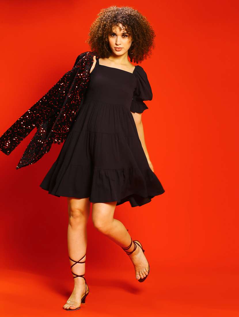 women black solid fit & flare dress - 20847893 -  Standard Image - 1
