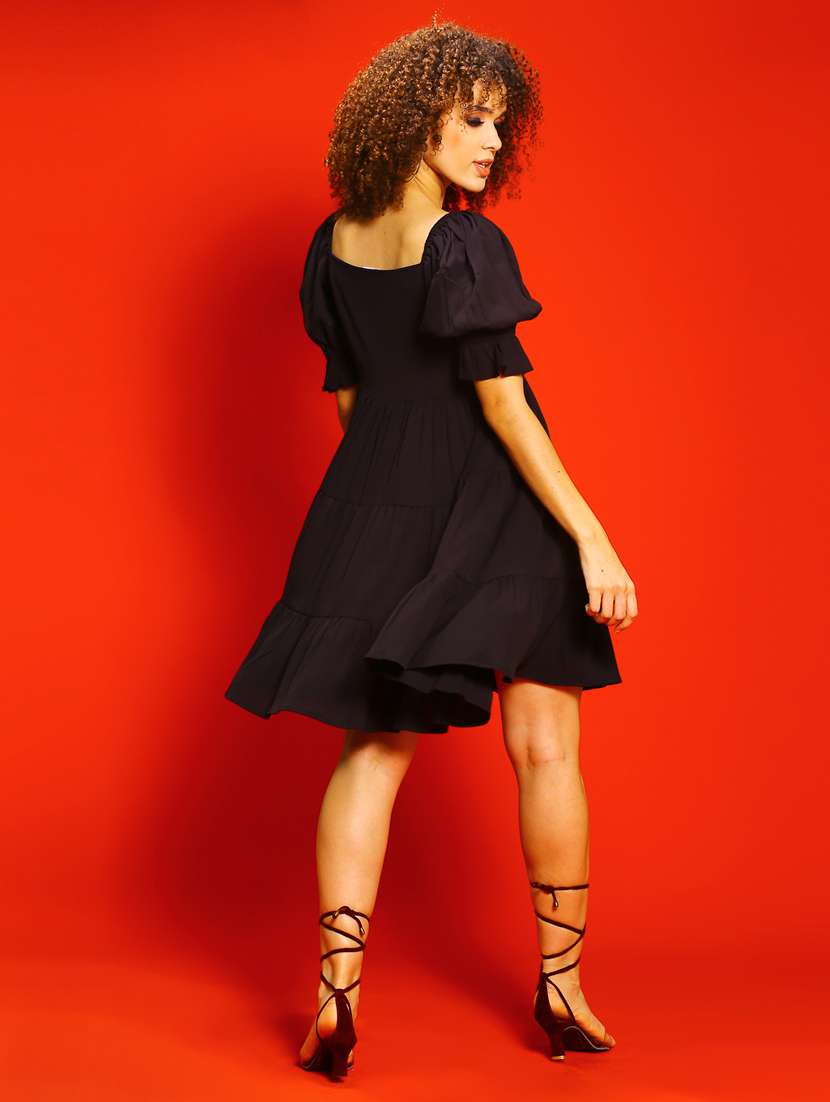 women black solid fit & flare dress - 20847893 -  Standard Image - 4