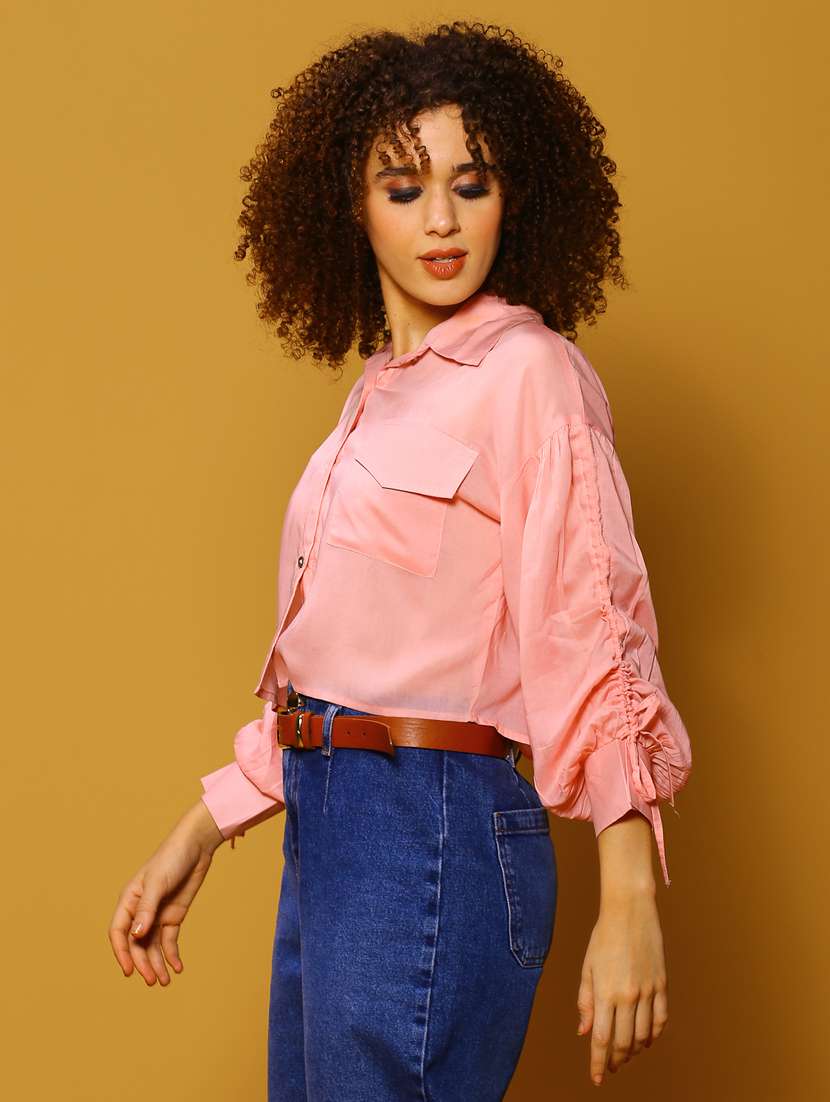 women pink solid shirt top - 20847920 -  Standard Image - 1