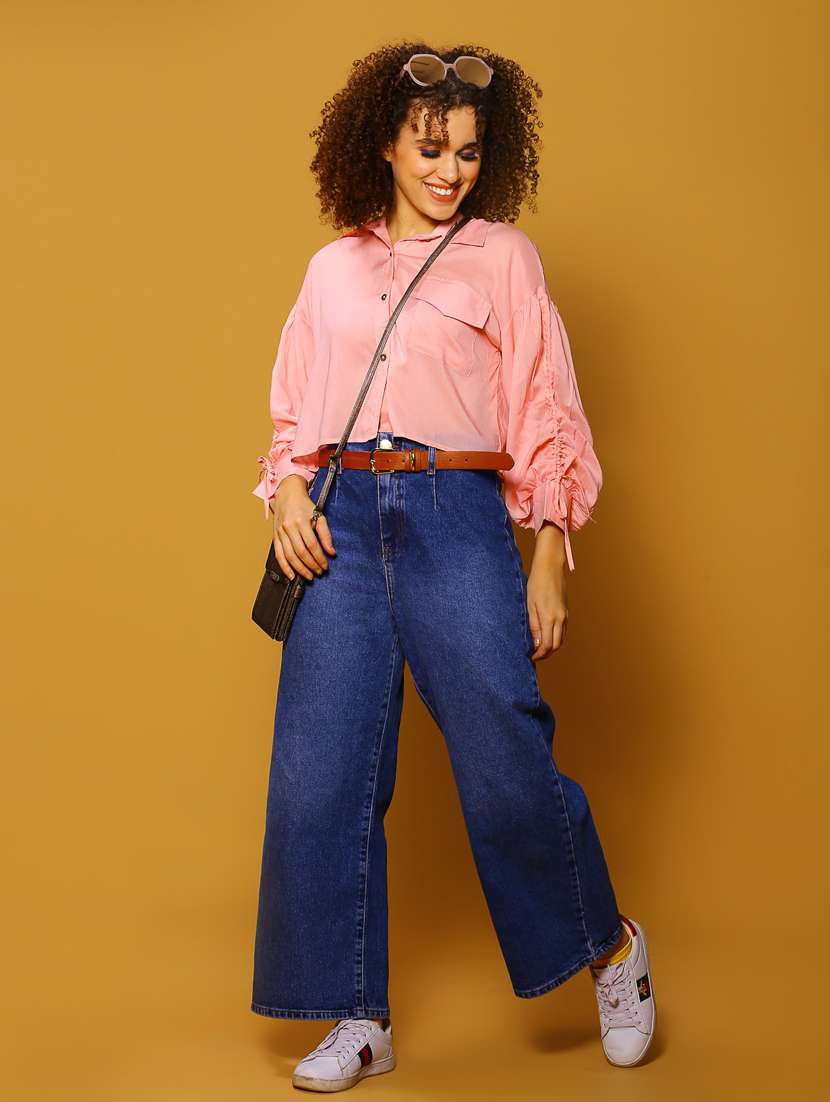 women pink solid shirt top - 20847920 - Standard Image - 4