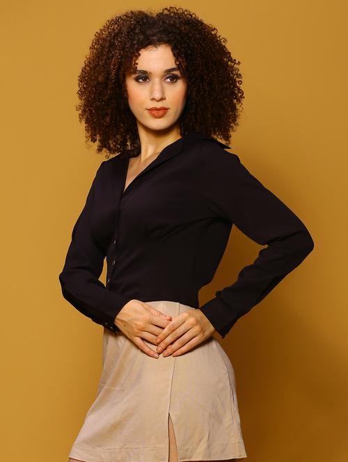 women black solid shirt top - 20847943 - Standard Image - 0