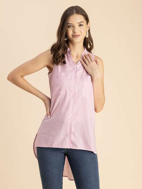 pink & white striped high low shirt - 20847957 -  Standard Image - 0