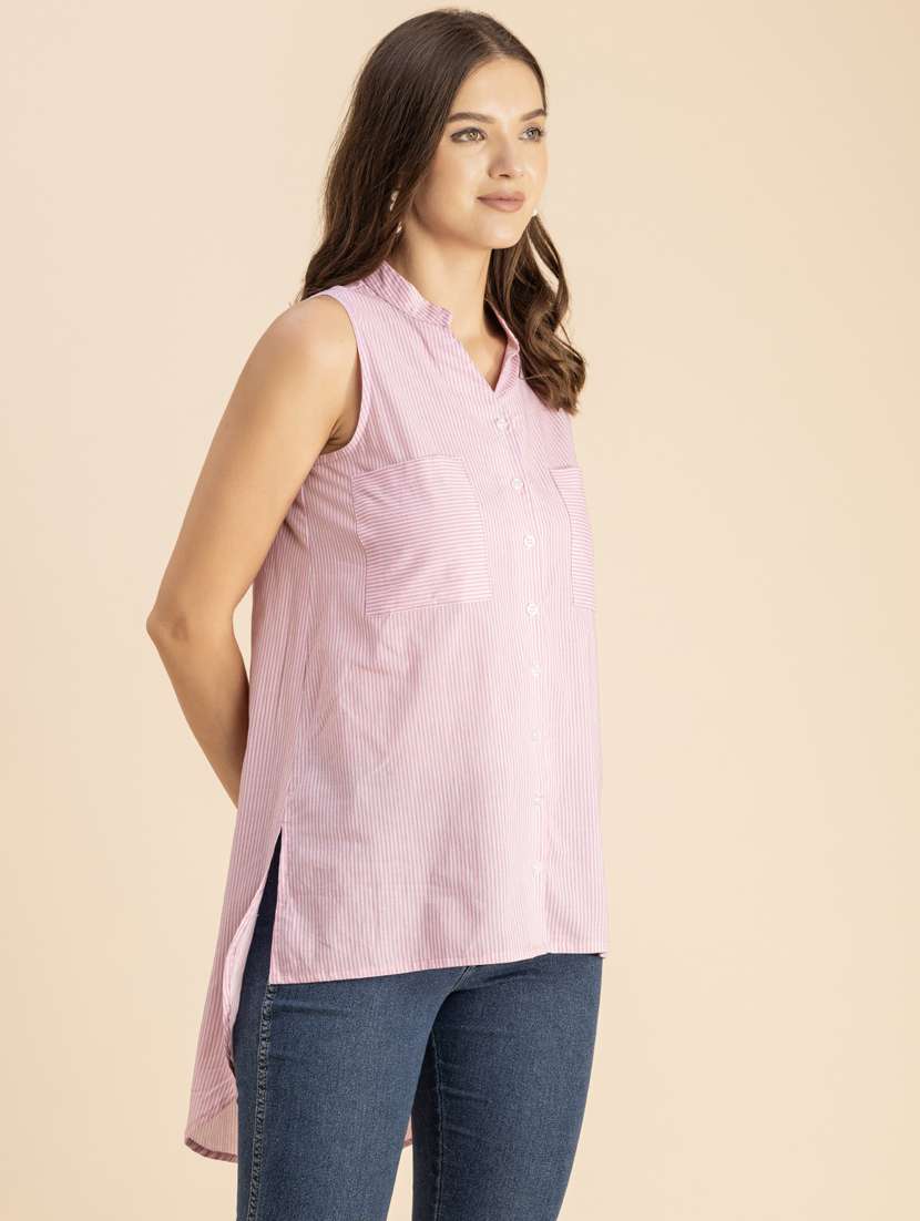 pink & white striped high low shirt - 20847957 -  Standard Image - 1