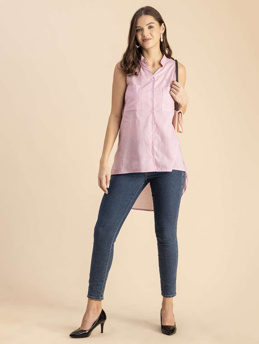 pink & white striped high low shirt - 20847957 -  Standard Image - 4
