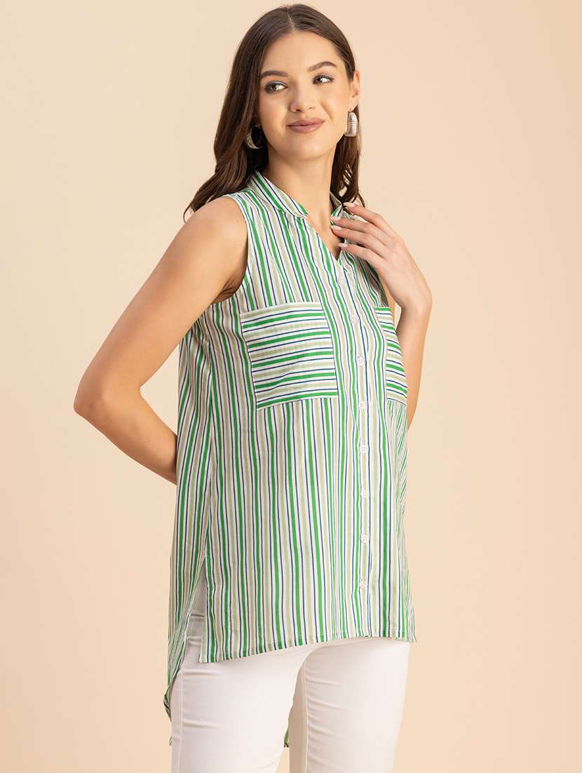 green striped high low shirt - 20847960 -  Standard Image - 1