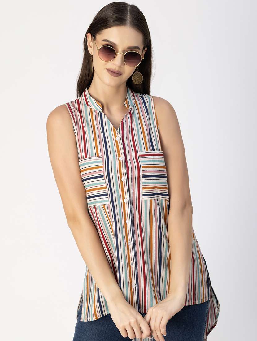 multi colored striped cotton high-low shirt
