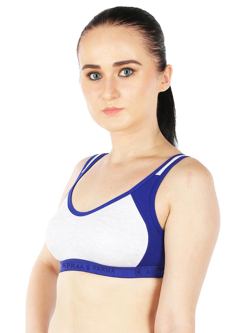 blue cotton blend sports bra - 20848389 - Standard Image - 1