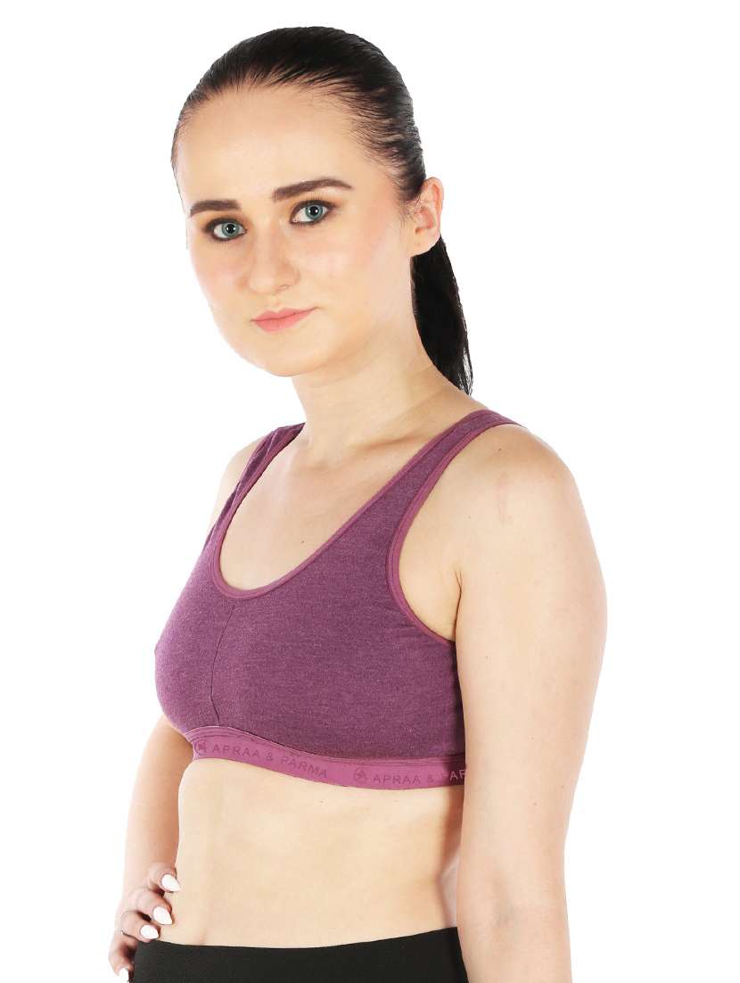 purple cotton blend sports bra - 20848464 - Standard Image - 1