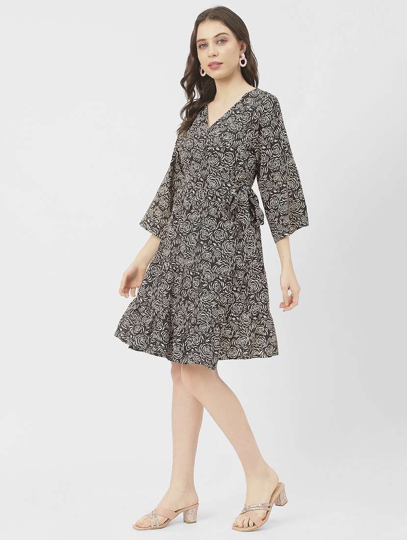 women brown floral printed wrap dress - 20848786 -  Standard Image - 1