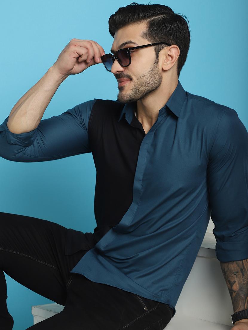 teal cotton cotton satin casual shirt - 20848826 - Standard Image - 1