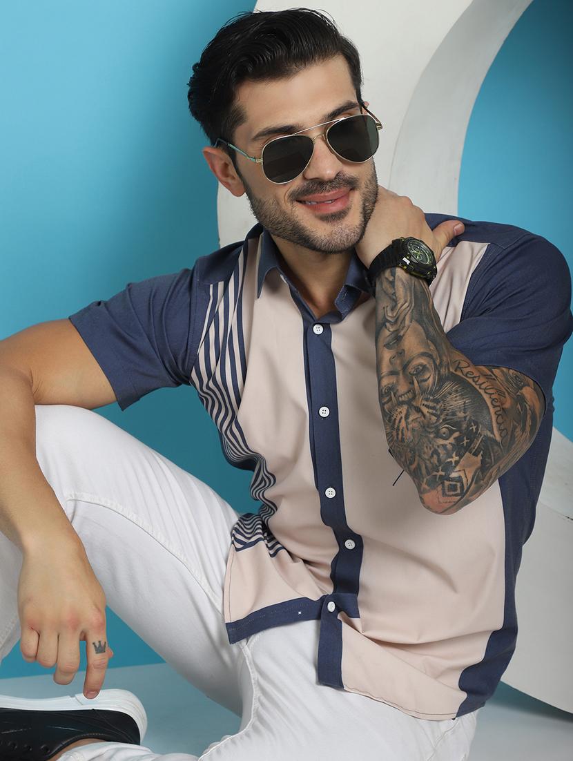cream cotton blend casual shirt - 20848829 - Standard Image - 1