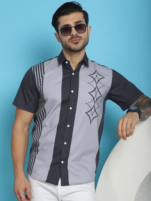 grey cotton blend casual shirt - 20848830 - Standard Image - 0