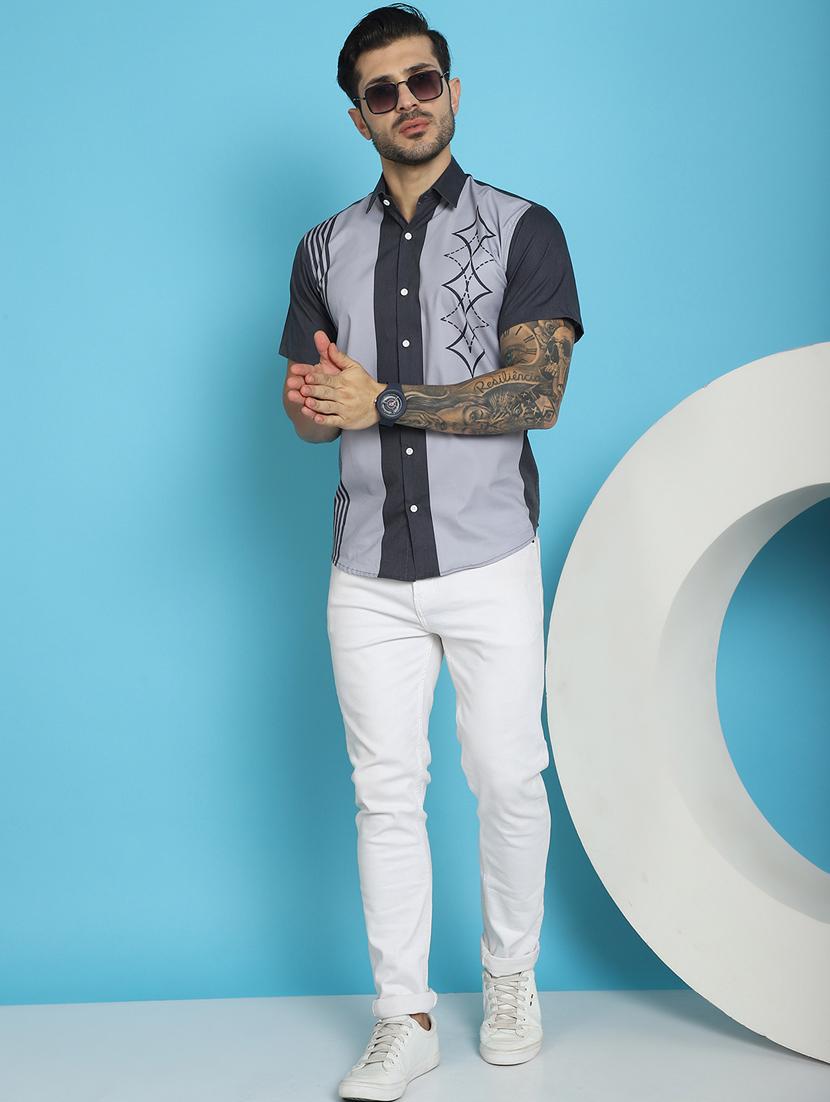 grey cotton blend casual shirt - 20848830 - Standard Image - 4