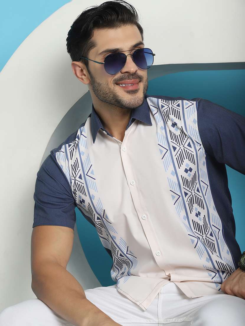 white cotton blend casual shirt - 20848832 -  Standard Image - 1