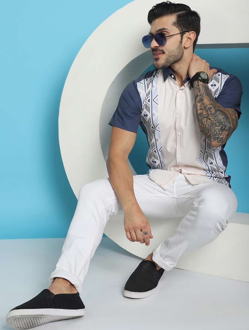white cotton blend casual shirt - 20848832 -  Standard Image - 4