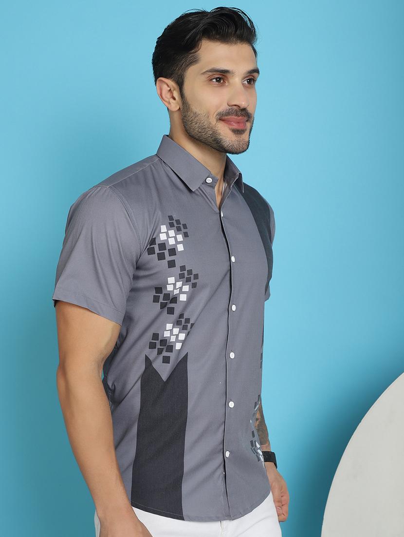 grey cotton blend casual shirt - 20848837 - Standard Image - 1