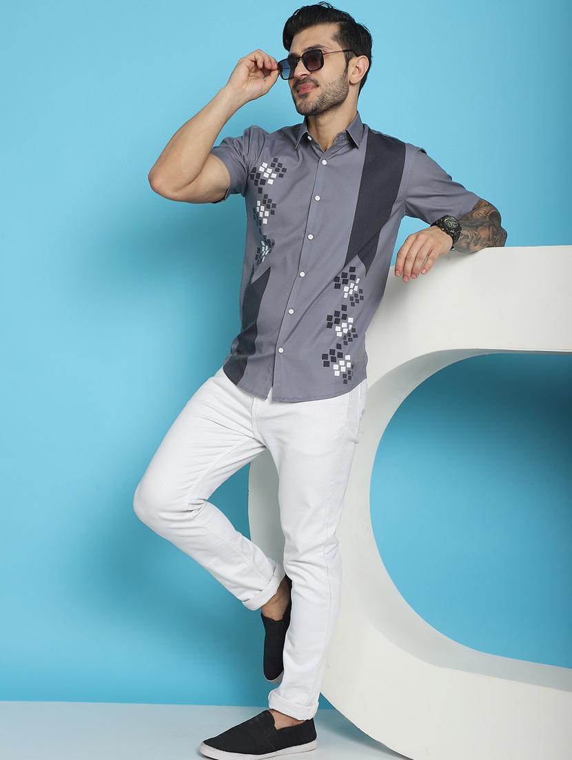 grey cotton blend casual shirt - 20848837 - Standard Image - 4