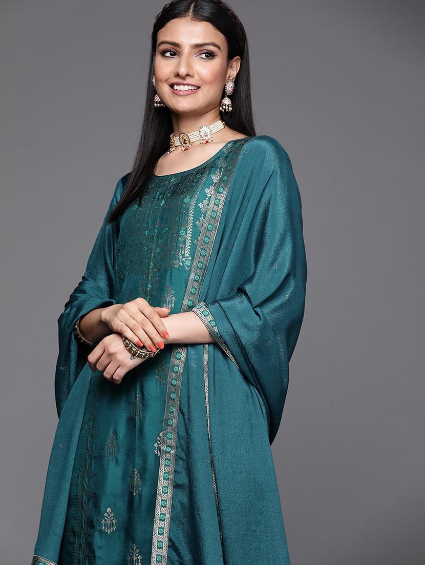 women teal round neck kurta pant set with dupatta - 20848888 - Standard Image - 4