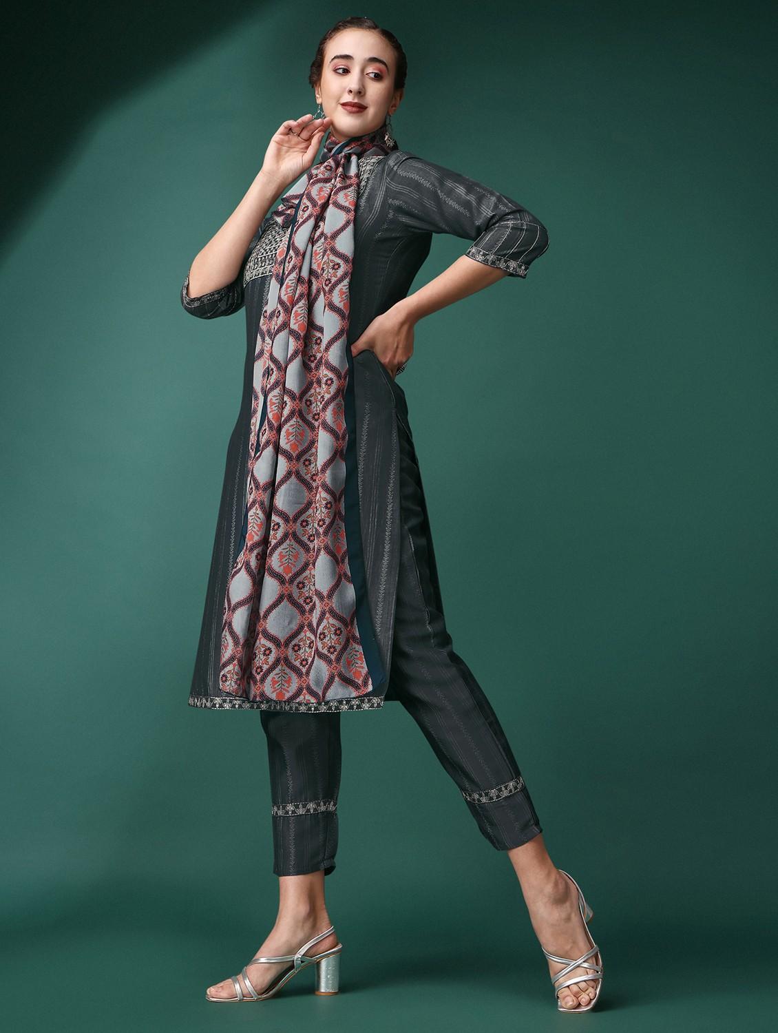 women green round neck kurta pant set with dupatta - 20848910 - Standard Image - 1