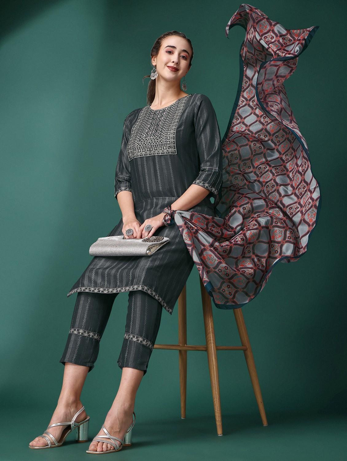 women green round neck kurta pant set with dupatta - 20848910 - Standard Image - 4