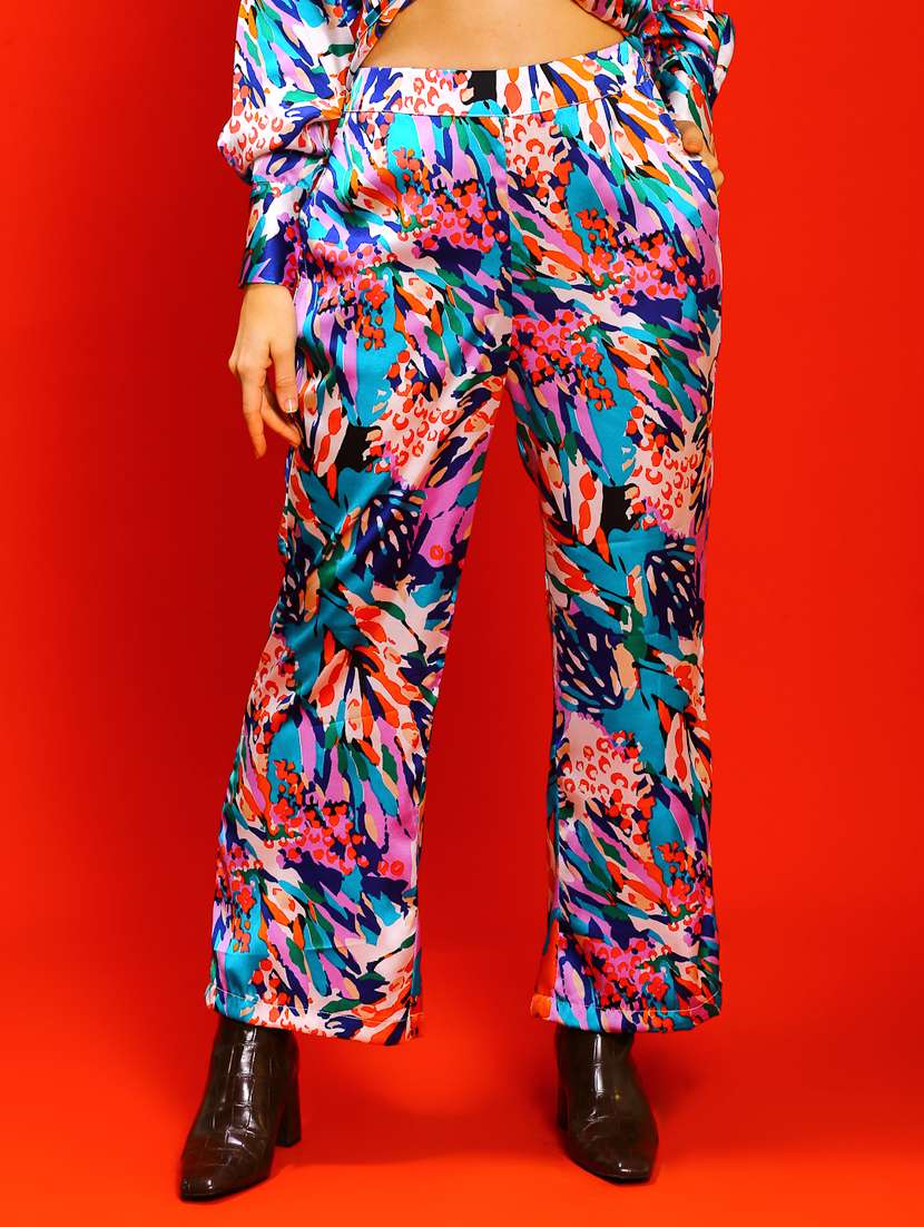 multicolored polyester flat front trouser