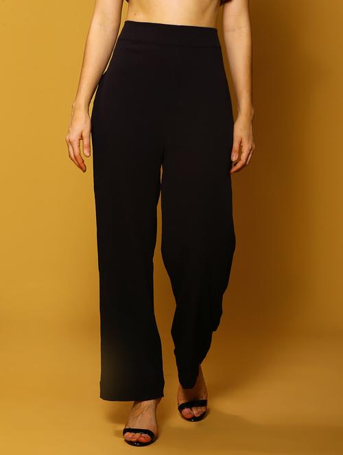 black polyester flat front trouser - 20848913 - Standard Image - 0