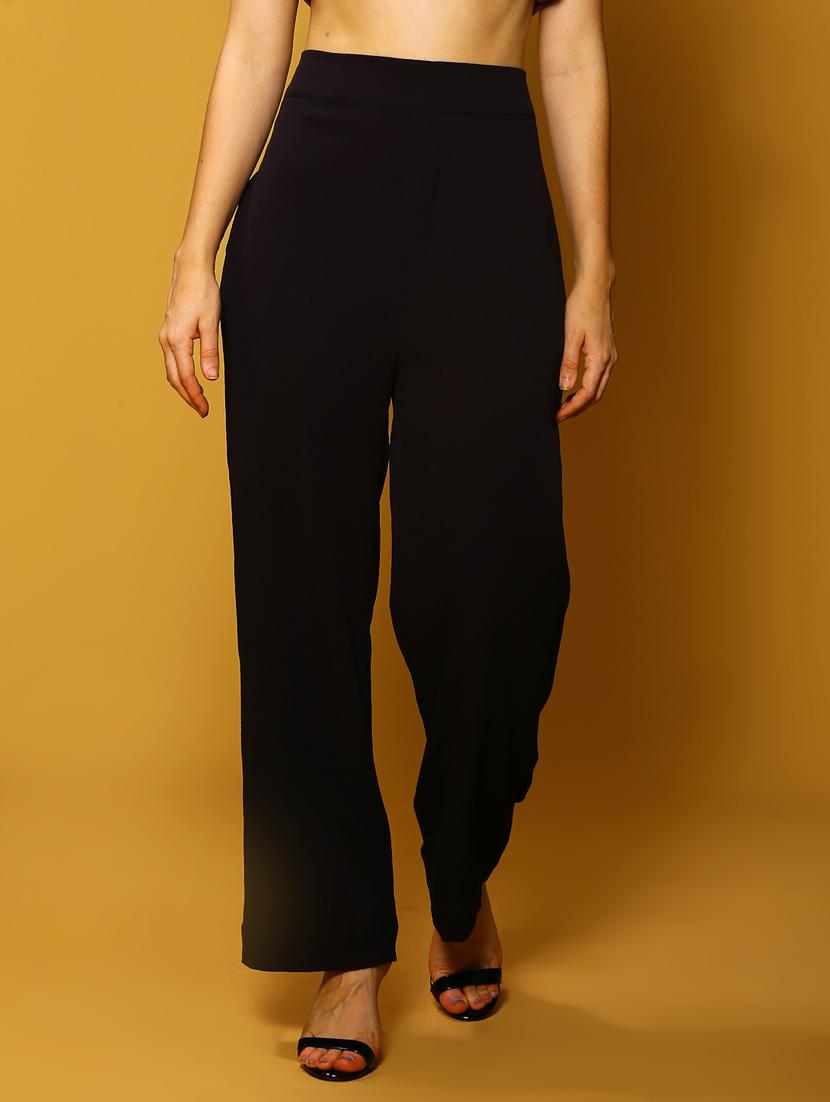 black polyester flat front trouser