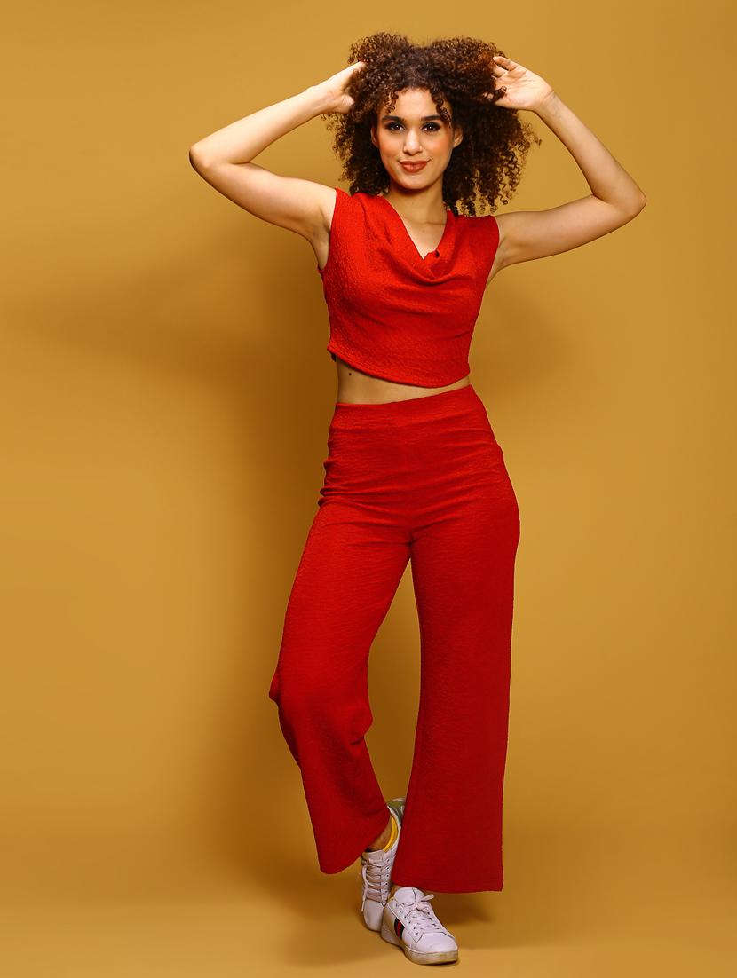 red polyester flat front trouser - 20848918 - Standard Image - 4