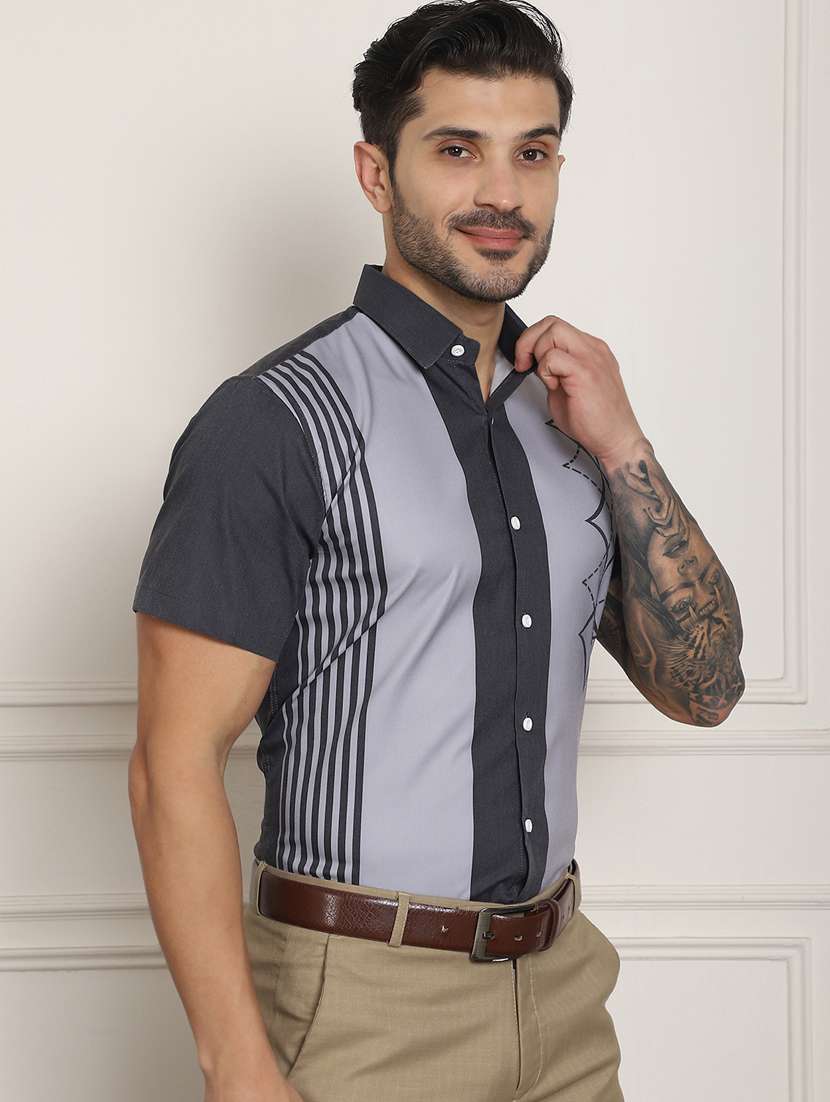 grey cotton blend casual shirt - 20848924 - Standard Image - 1