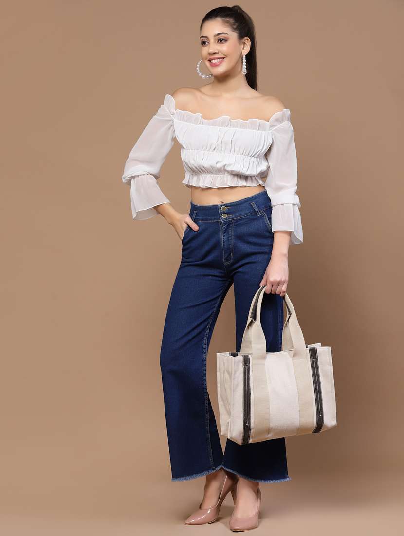 Sisal Cream & Black Solid Cotton Jute & Leather Handheld Bag