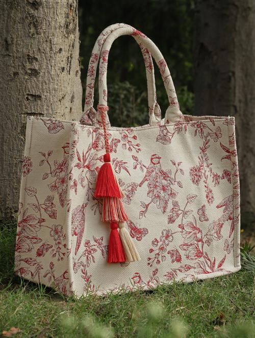 off white floral print handbag - 20850247 - Standard Image - 0