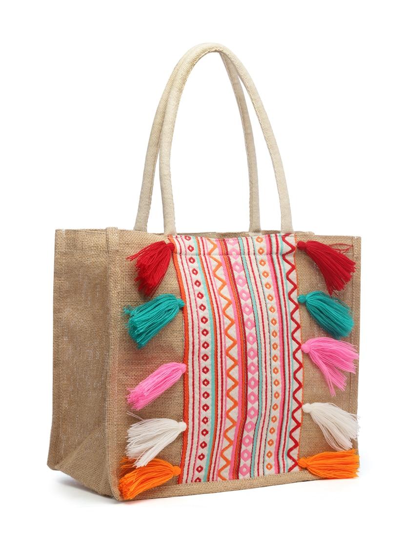 sisal khaki & multi boho striped jacquard jute shoulder bag - 20850248 - Standard Image - 4