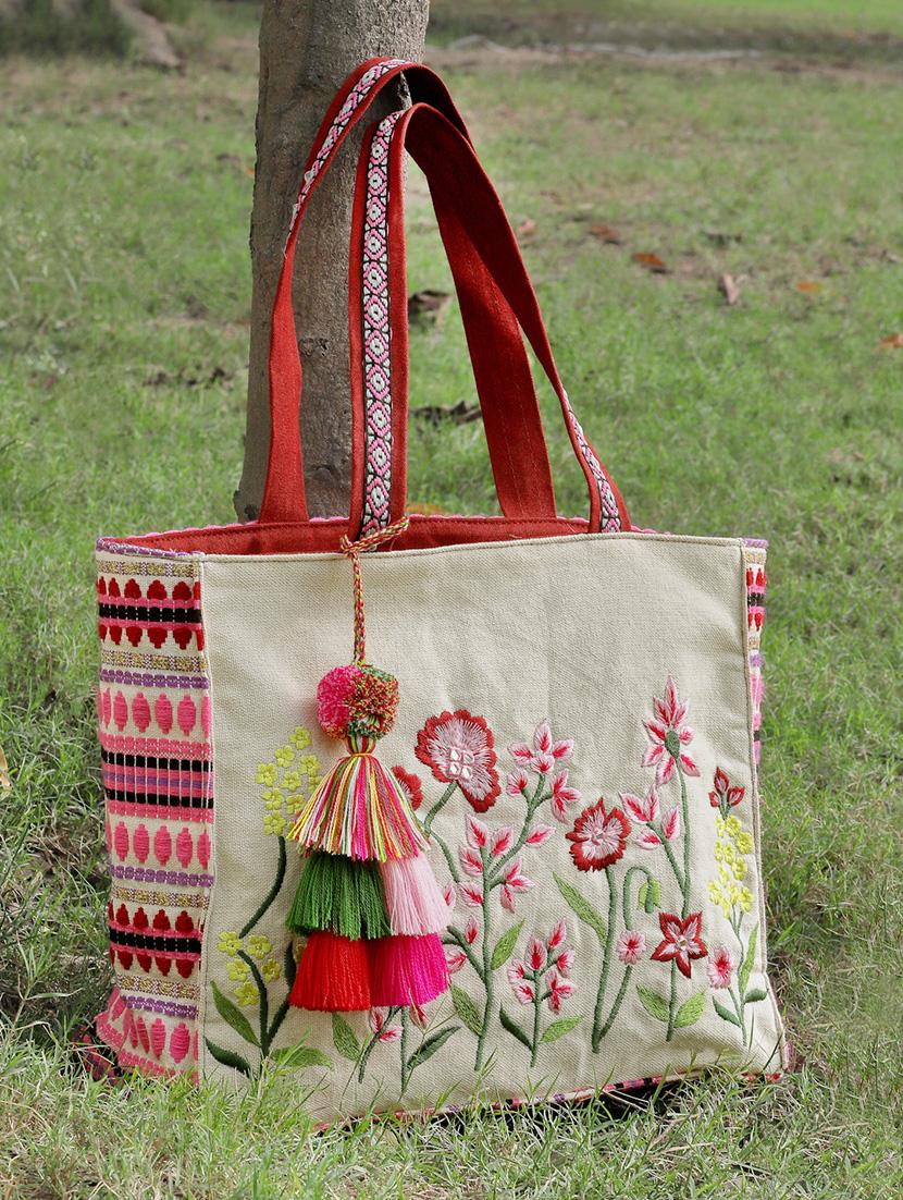 beige embroidered cotton tote bag - 20850254 - Zoom Image - 0