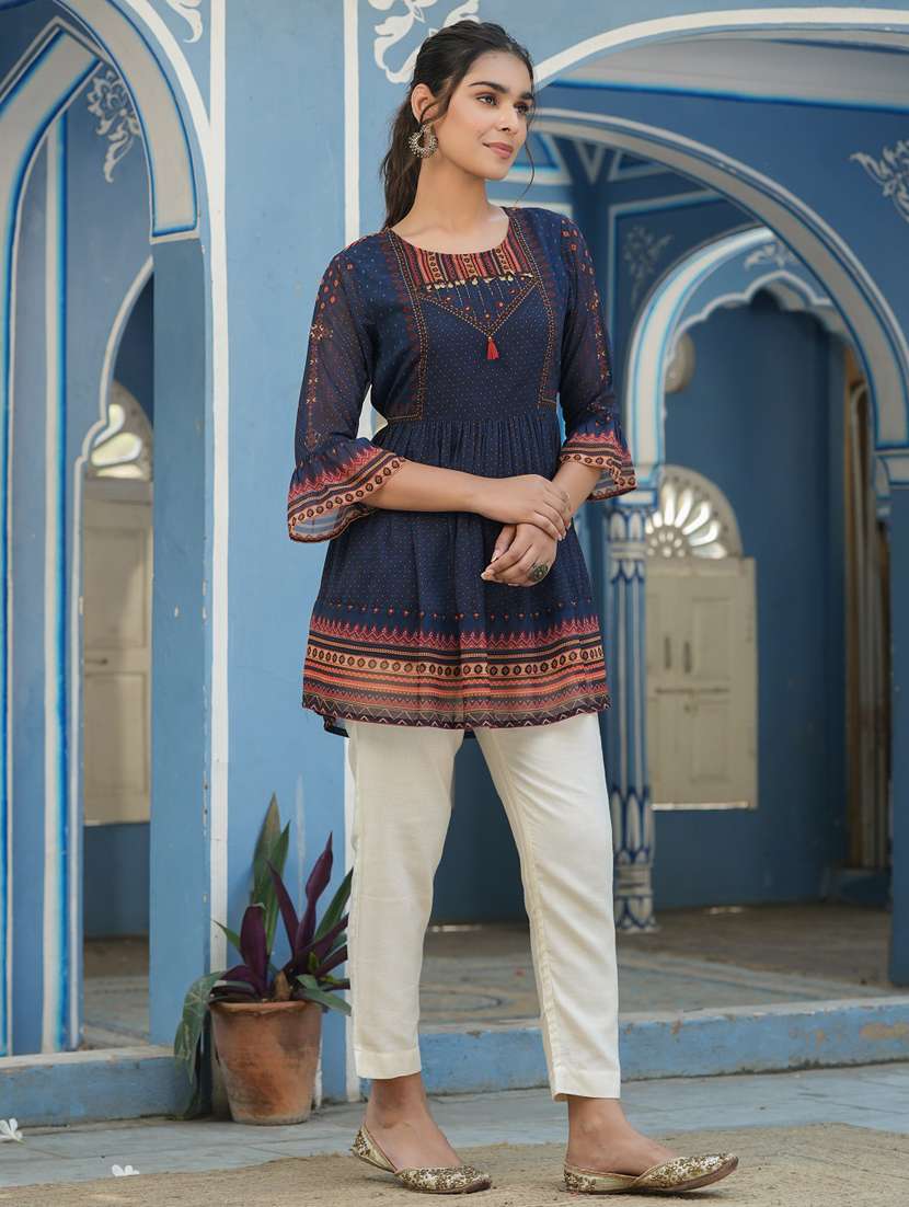 women blue printed peplum tunic - 20850275 -  Standard Image - 1