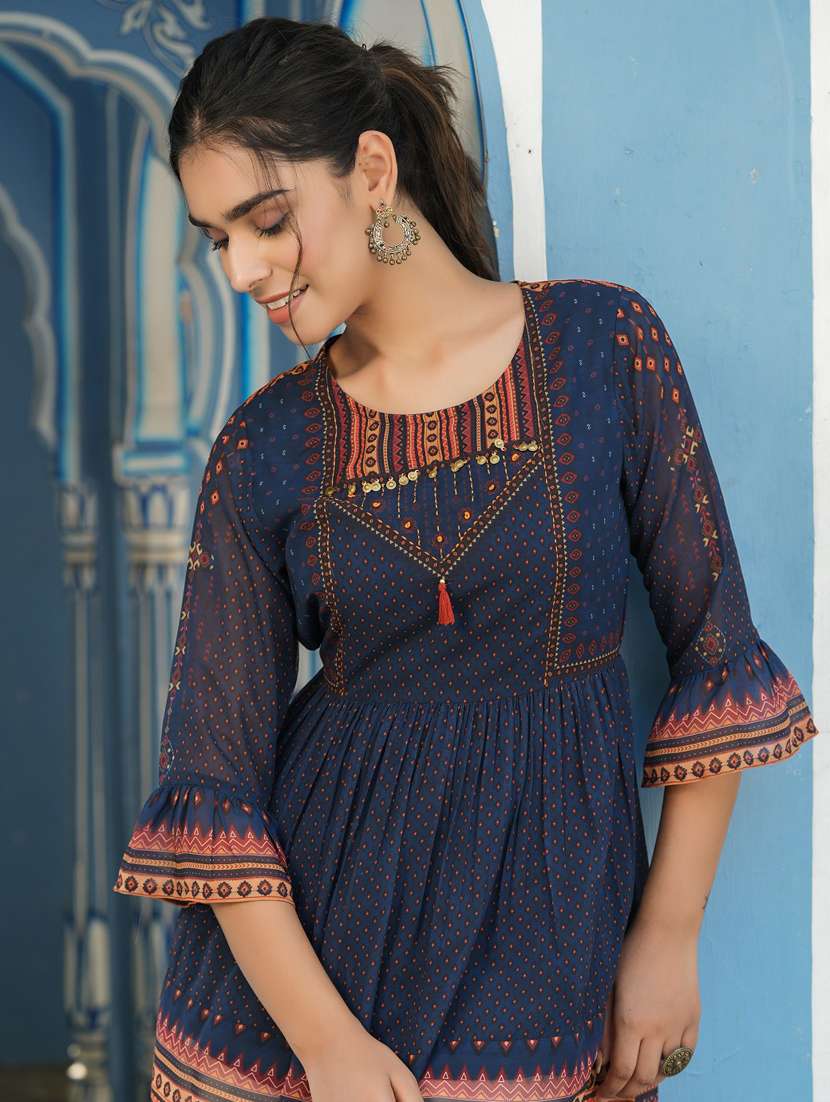 women blue printed peplum tunic - 20850275 -  Standard Image - 4