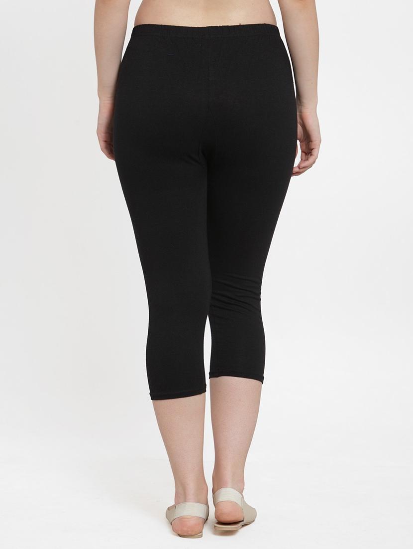 solid black cotton lycra capri - 20850412 - Standard Image - 1