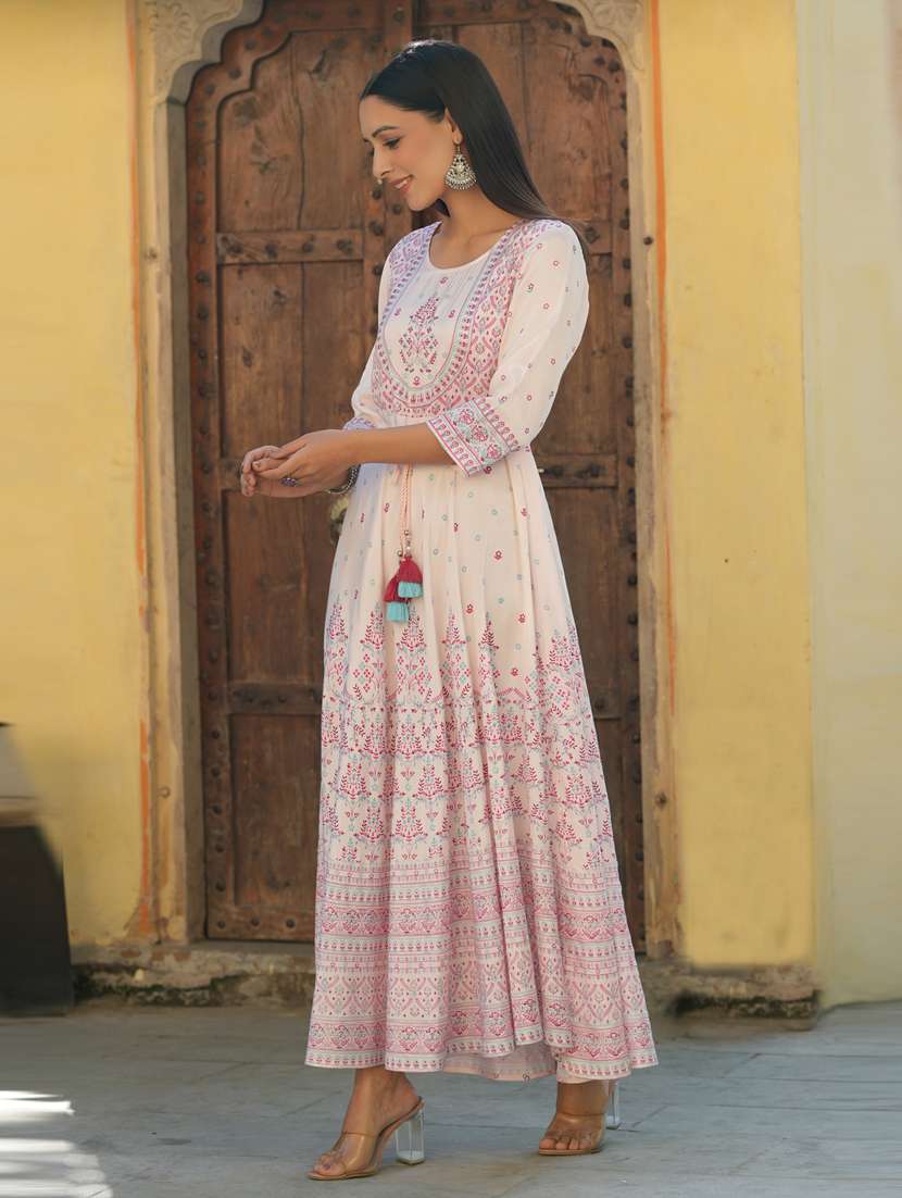 women white round neck fit & flare dress - 20850420 -  Standard Image - 1