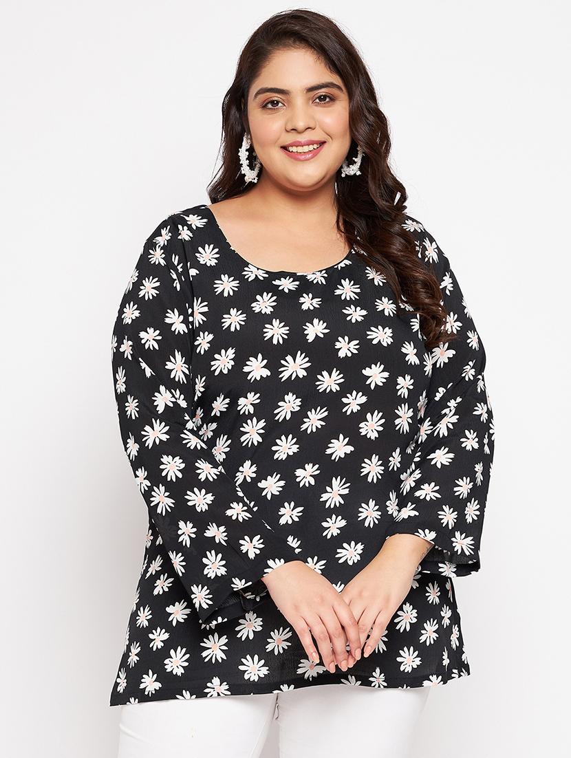 black floral printed plus size top - 20850551 -  Zoom Image - 0
