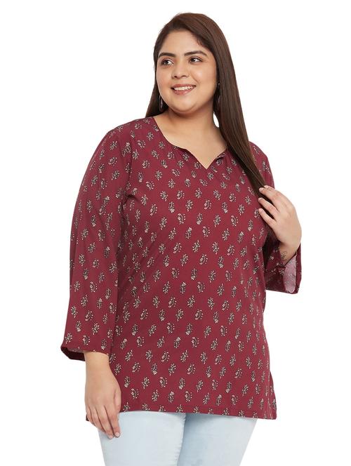 women maroon printed plus size top - 20850561 - Standard Image - 0