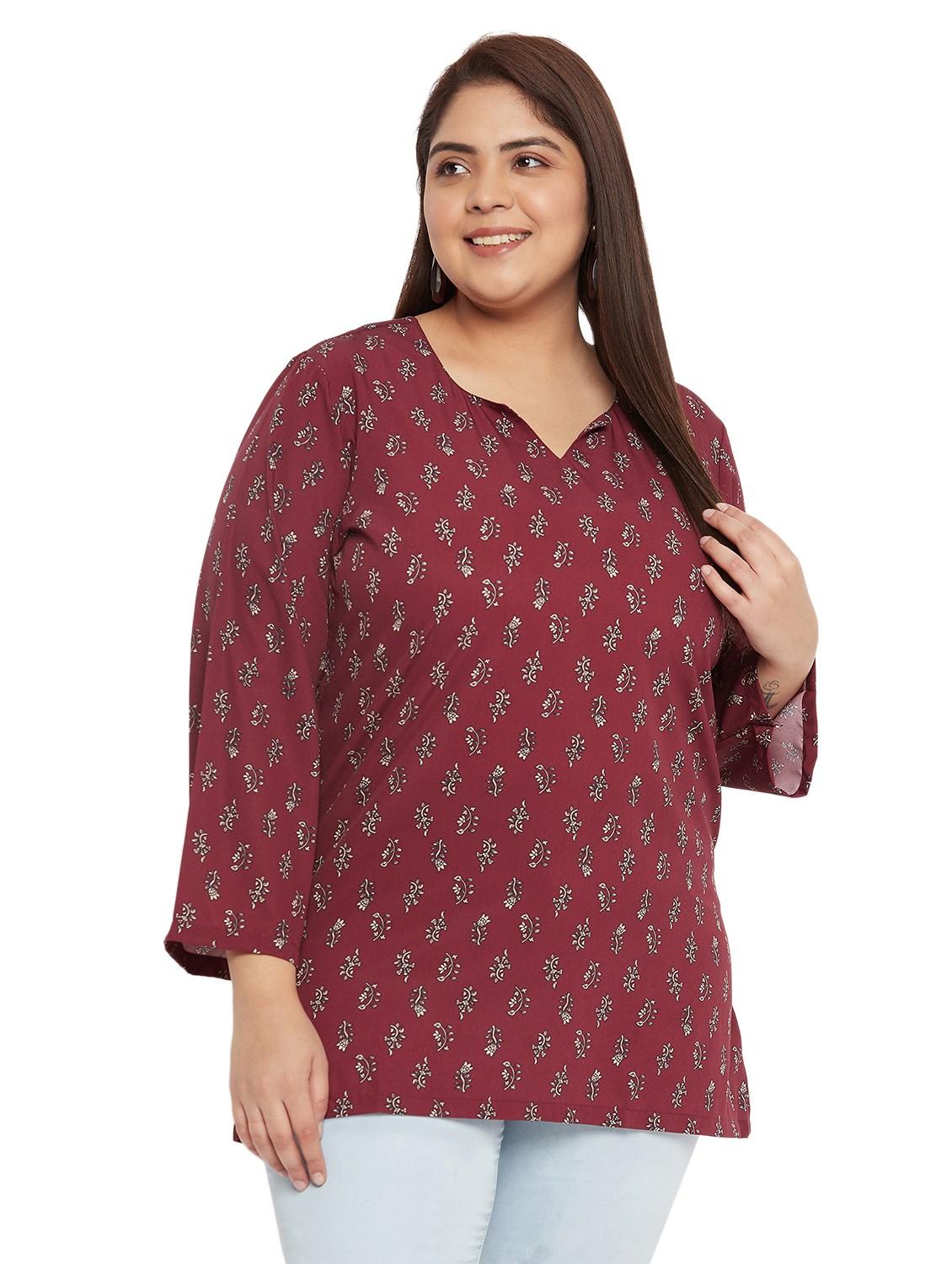 women maroon printed plus size top - 20850561 - Zoom Image - 0